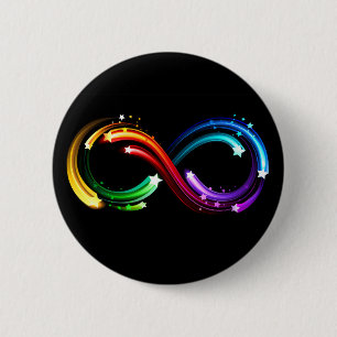 Badge Rond 5 Cm Symbole de l'infini des comètes arc-en-ciel