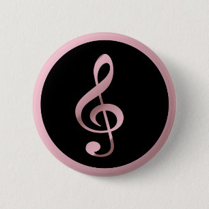 Badge Rond 5 Cm Symbole de musique Clef Notes en or noir Rose