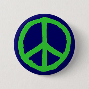 Badge Rond 5 Cm Symbole de paix approximatif - vert sur bleu-fonc
