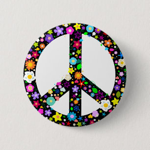 Badge Rond 5 Cm Symbole de paix floral