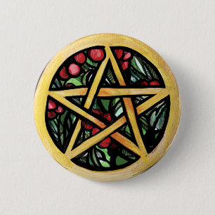 Badge Rond 5 Cm Symbole de solstice hivernal Yule Pentacle Pagan
