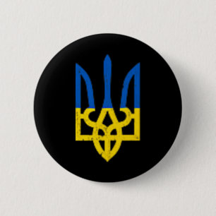 Badge Rond 5 Cm Symbole de trident ukrainien - Drapeau ukrainien S
