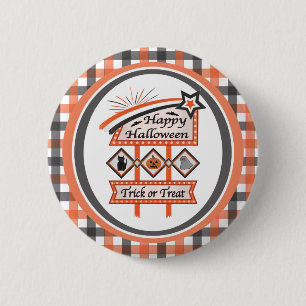 Badge Rond 5 Cm Symbole d'Halloween Vintage rétro - Tricoter ou tr
