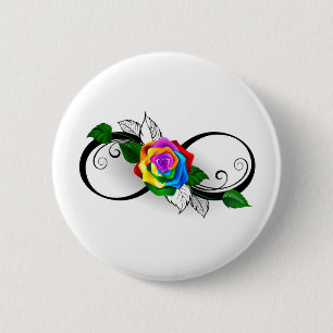 Badge Rond 5 Cm Symbole d'infini avec Rose arc-en-ciel