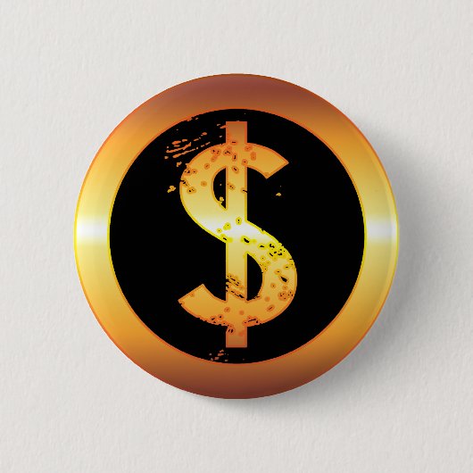 BADGE ROND 5 CM SYMBOLE DOLLAR D'OR (Devant)