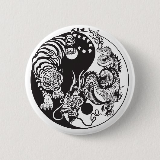 Badge Rond 5 Cm symbole du dragon et du tigre yin yang (Devant)