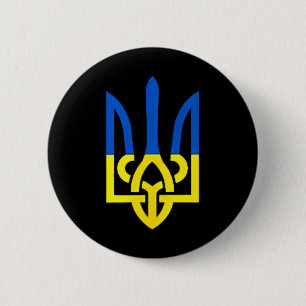 Badge Rond 5 Cm Symbole du trident ukrainien - Drapeau ukrainien S