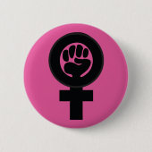 Badge Rond 5 Cm Symbole féminin avec poing (Devant)