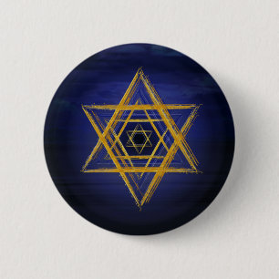 Badge Rond 5 Cm Symbole géométrique sacré d'or et de bleu de