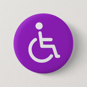 Badge Rond 5 Cm Symbole handicapé ou signe pourpre et blanc
