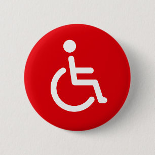 Badge Rond 5 Cm Symbole handicapé ou signe rouge et blanc
