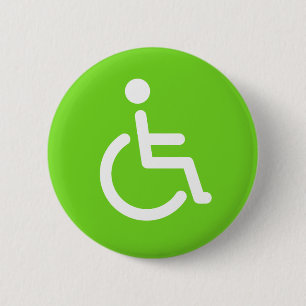 Badge Rond 5 Cm Symbole handicapé ou signe vert et blanc