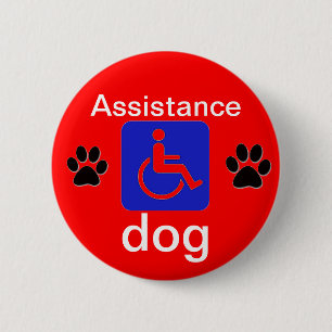 Badge Rond 5 Cm symbole handicapé par chien d'aide avec des patte
