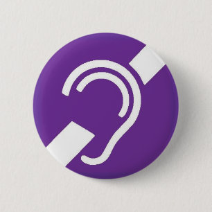 Badge Rond 5 Cm Symbole international pour sourd, blanc sur le