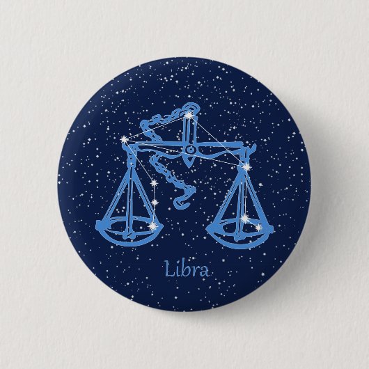 Badge Rond 5 Cm Symbole Libra Constellation et Zodiac avec étoiles (Devant)