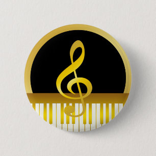 Badge Rond 5 Cm Symbole musical Gold Piano Board Clef Notes