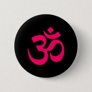 Badge Rond 5 Cm Symbole Om noir et rose