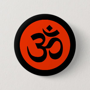 Badge Rond 5 Cm Symbole Om sur un insigne noir et orange