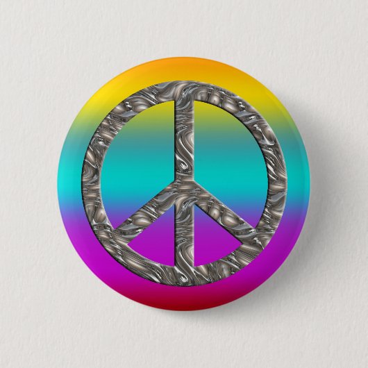 Badge Rond 5 Cm Symbole PEACE - ARGENT (Devant)