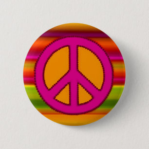 Badge Rond 5 Cm SYMBOLE Pink Orange Fractal & Peace