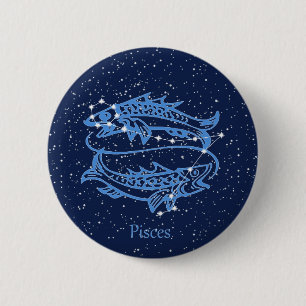 Badge Rond 5 Cm Symbole Poissons Constellation et Zodiaque avec é