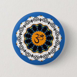 Badge Rond 5 Cm Symbole spirituel Mandala Yoga Om Symbole bleu Géo