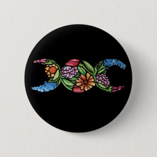 Badge Rond 5 Cm Symbole Triple Lune Fleurir