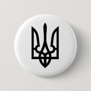 Badge Rond 5 Cm Symbole ukrainien noir Tryzub sur le cœur - Ukrai