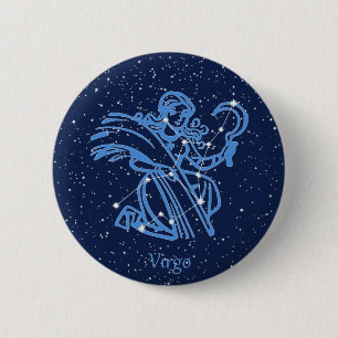 Badge Rond 5 Cm Symbole Virgo Constellation et Zodiac avec étoiles