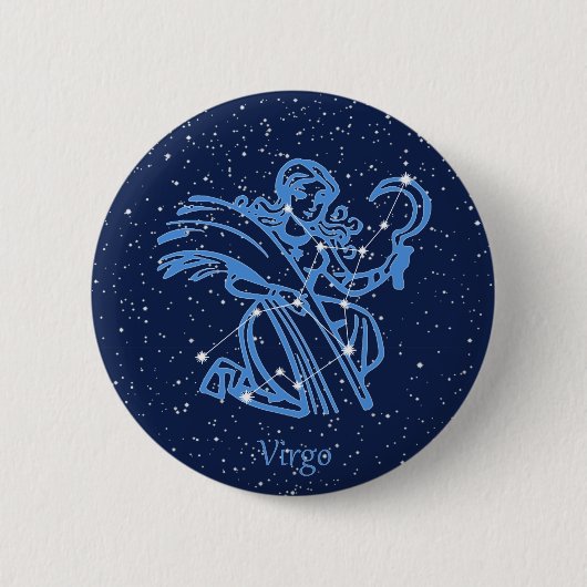 Badge Rond 5 Cm Symbole Virgo Constellation et Zodiac avec étoiles (Devant)