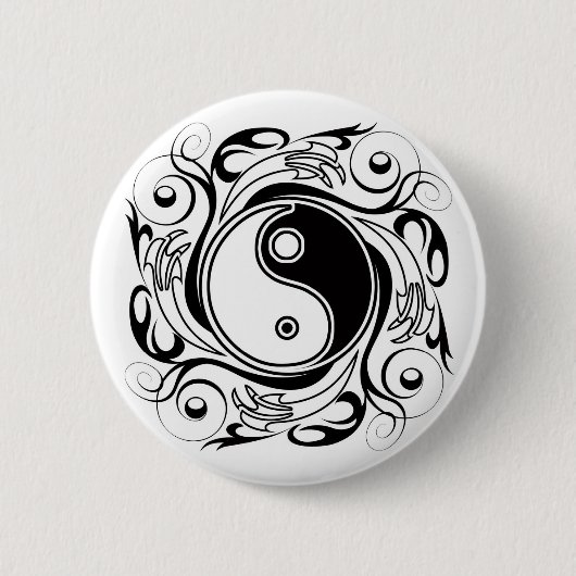 Badge Rond 5 Cm Symbole Yin et Yang Style tatouage noir et blanc (Devant)