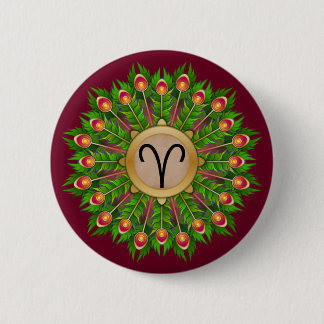 Badge Rond 5 Cm SYMBOLE Zodiaque de plume de paon
