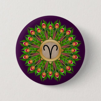 Badge Rond 5 Cm SYMBOLE Zodiaque de plume de paon