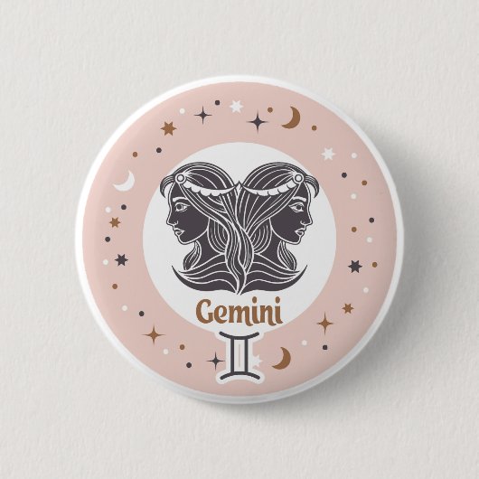 Badge Rond 5 Cm SYMBOLE Zodiaque Gemini (Devant)