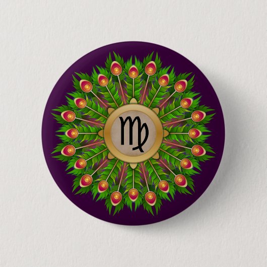 Badge Rond 5 Cm Symbole Zodiaque Peacock Feather Wire Virgo (Devant)