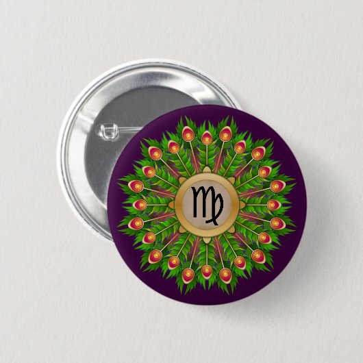 Badge Rond 5 Cm Symbole Zodiaque Peacock Feather Wire Virgo (Devant & derrière)