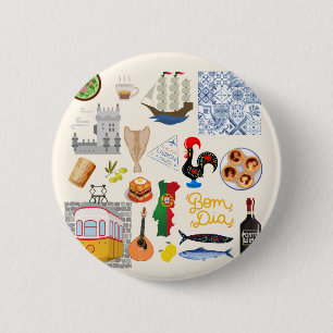Badge Rond 5 Cm Symboles du Portugal Amoureux de Voyage