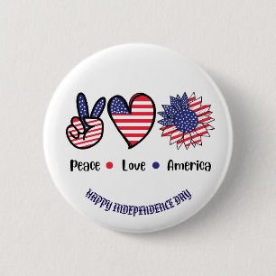 Badge Rond 5 Cm Symboles patriotiques "Peace Love America" Personn