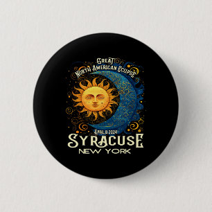 Badge Rond 5 Cm Syracuse New York 2024 Total Solaire Eclipse Celes