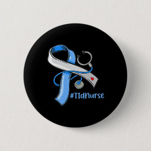 Badge Rond 5 Cm T1D Infirmière Bleu Ruban Stethoscope Diabète