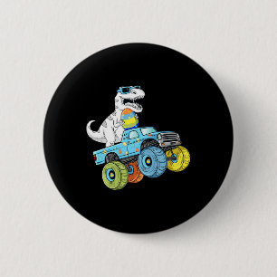 Badge Rond 5 Cm T Rex Dino de Pâques garçons à cheval sur un monst