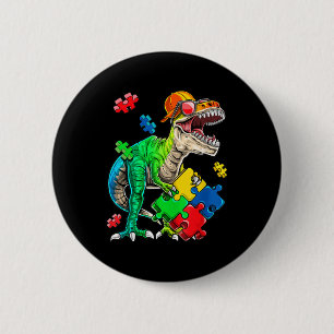 Badge Rond 5 Cm T Rex Dinosaur Sensibilisation sur l'autisme Puzzl