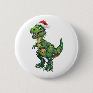 Badge Rond 5 Cm T-Rex Dinosaure Chapeau de Père Noël Lumières de N