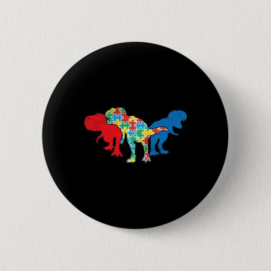 Badge Rond 5 Cm T-Rex Dinosaures Puzzle Dino Sensibilisation sur l (Devant)