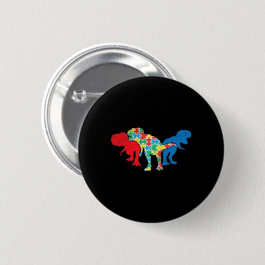 Badge Rond 5 Cm T-Rex Dinosaures Puzzle Dino Sensibilisation sur l (Devant & derrière)