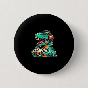 Badge Rond 5 Cm T-rex jeu avec casque drôle de dinosaure graphiste