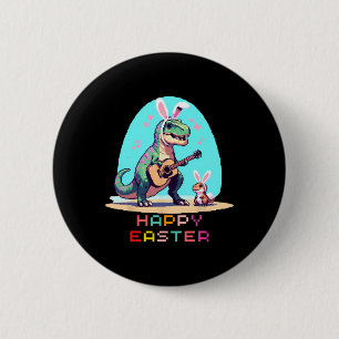 Badge Rond 5 Cm T-rex Joyeux Oeufs de Pâques Retro Pixel Vintage A