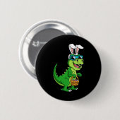Badge Rond 5 Cm T Rex Lapin De Pâques Avec Panier Oeufs Dinosaure (Devant & derrière)
