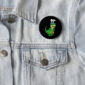 Badge Rond 5 Cm T Rex Lapin De Pâques Avec Panier Oeufs Dinosaure (En situation)