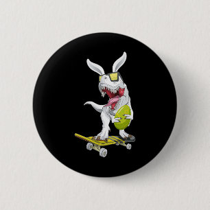 Badge Rond 5 Cm T Rex Pâques Dinosaure Lapin Tenant Un Œuf Et Ska